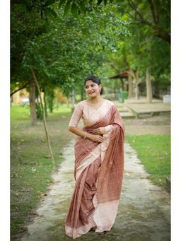 NIKATT - Brown Soft Tussar Silk Saree with Unstitched Blouse
