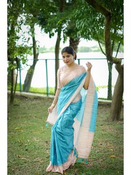 NIKATT - Teal Soft Tussar Silk Saree with Unstitched Blouse
