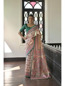 NIKATT - Green Soft Tussar Silk Saree with Unstitched Blouse