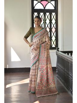 NIKATT - Olive Soft Tussar Silk Saree with Unstitched Blouse