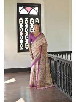 NIKATT - Purple Soft Tussar Silk Saree with Unstitched Blouse
