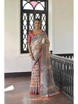 NIKATT - Red Soft Tussar Silk Saree with Unstitched Blouse