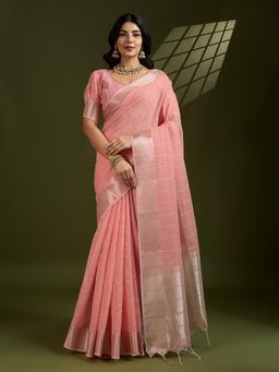 NIKATT - Peach Soft Tissue Linen Silk Saree with Unstitched Blouse