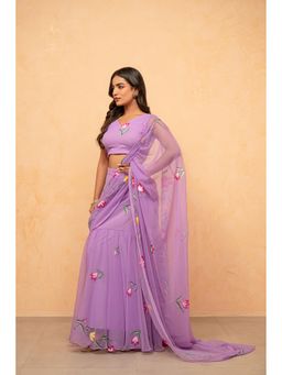 DEASHA INDIA - Lavender Haya Lavendar Printed Pre-Draped Saree with Stitched Blouse