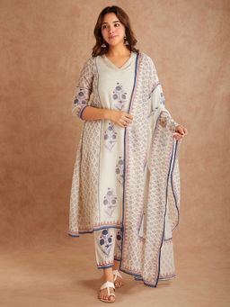 SHAABA CLOTHING - Navy Blue Printed Kurta with Slip, Pant and Dupatta