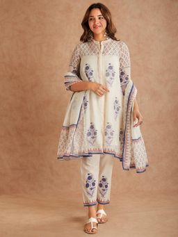SHAABA CLOTHING - Navy Blue Printed Kurta with Slip, Pant and Dupatta