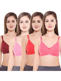 Bodycare - Women's Cotton Solid Color Full Coverage Bra Pack of 4 - Multi-Color