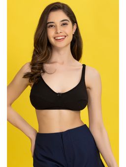 Clovia - Cotton Spandex Solid Non-Padded Full Cup Wire Free Everyday Bra - Black