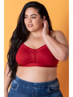 Clovia - Non-Padded Non-Wired Spacer Cup Full Figure Bra in Maroon - Cotton & Lace