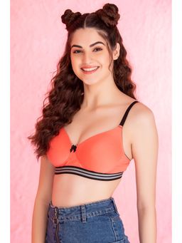 Clovia - Cotton Spandex Solid Padded Full Cup Wire Free T-shirt Bra - Peach