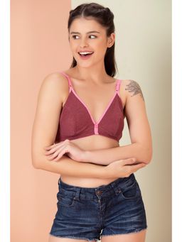 Clovia - Non-Padded Non-Wired Demi Cup Plunge Bra in Maroon - Cotton Rich