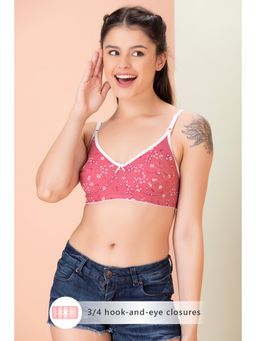 Clovia - Cotton Rich Printed Non-Padded Full Cup Wire Free Everyday Bra - Dark Pink