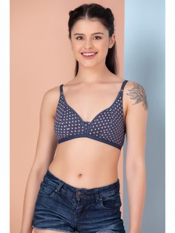 Clovia - Non-Padded Non-Wired Demi Cup Printed Bra in Navy - Cotton