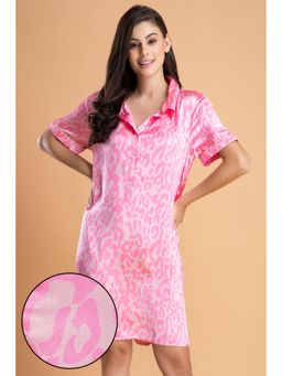 Clovia - Satin Basic Button Down Short Nightdress - Pink