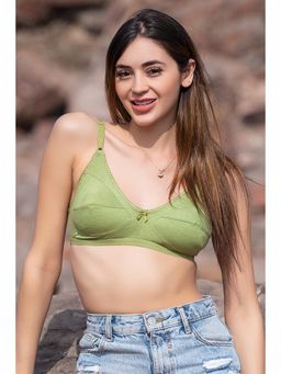 Clovia - Cotton Rich Solid Non-Padded Full Cup Wire Free M-frame Bra - Light Green