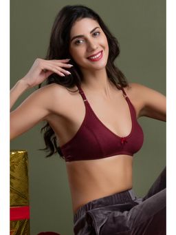 Clovia - Cotton Spandex Solid Non-Padded Full Cup Wire Free Everyday Bra - Maroon