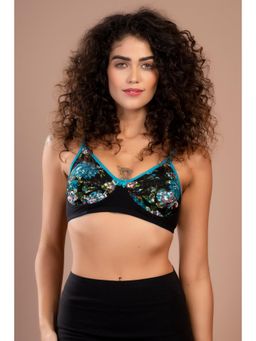 Clovia - Non-Padded Non-Wired Full Cup Floral Print Bra in Black - Cotton