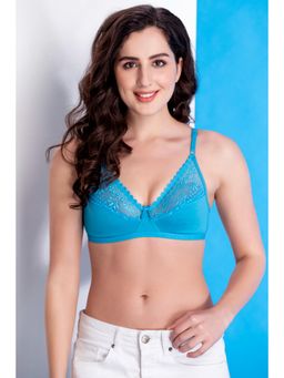 Clovia - Non-Padded Non-Wired Full Cup Bra in Blue - Lace & Cotton