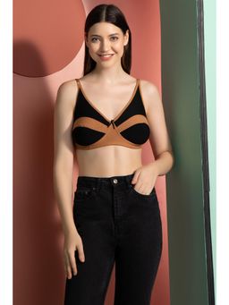 Clovia - Non-Padded Non-Wired Full Cup Colourblock Bra in Beige - Cotton