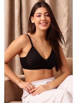Clovia - Cotton Rich Printed Non-Padded Full Cup Wire Free T-shirt Bra - Black