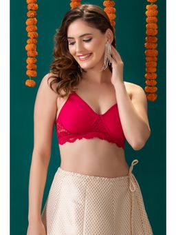 Clovia - Non-wired Spacer Cup T-shirt Bra In Magenta-cotton Rich and Lace