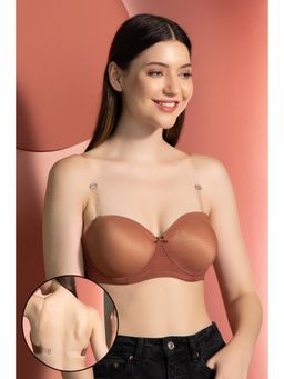 Clovia - Padded Underwired Demi Cup Strapless T-Shirt Bra With Transparent Straps & Band-Nude