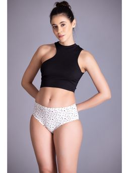 Clovia - Mid Waist Star Print Hipster Panty In White With Inner Elastic Cotton White