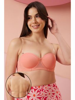 Clovia - Peach Padded Underwired Strapless T-Shirt Bra with Transparent Straps & Band