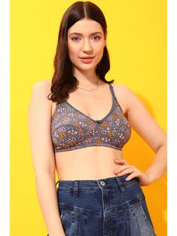 Clovia - Cotton Spandex Printed Non-Padded Full Cup Wire Free Everyday Bra - Dark Blue