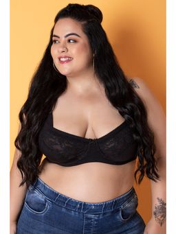 Clovia - Cotton Non-padded Underwired Bra With Lace In Black