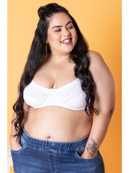 Clovia - Non-padded Underwired Full Figure Bra In White - Lace & Cotton