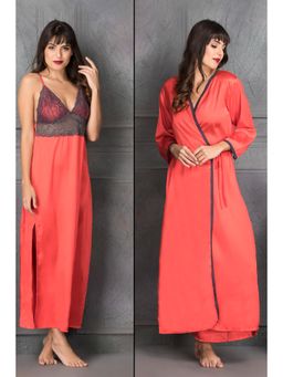 Clovia - Satin Spaghetti Night Dress & Robe (Set of 2)