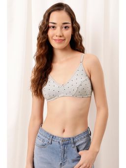 Clovia - Cotton Rich Printed Non-Padded Demi Cup Wire Free Everyday Bra - Light Grey