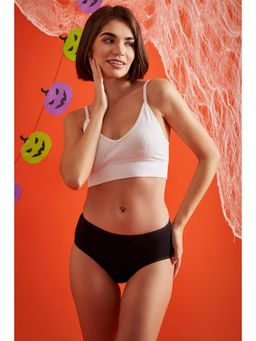 Clovia - Mid Waist Halloween Print Hipster Panty In Black - Cotton