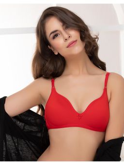 Clovia - Cotton Rich Solid Non-Padded Full Cup Wire Free T-shirt Bra - Light Red