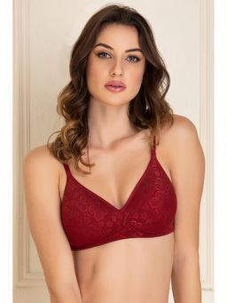 Clovia - Lace Solid Padded Full Cup Wire Free Everyday Bra - Maroon