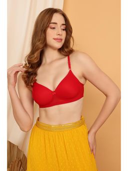 Clovia - Cotton Rich Solid Lightly Padded Full Cup Wire Free T-shirt Bra - Light Red