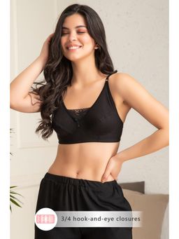 Clovia - Non-Padded Non-Wired Full Coverage Bra In Black Cotton & Lace