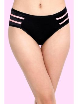 Clovia - Cotton Mid Waist Hipster Panty with Powernet Panels Black