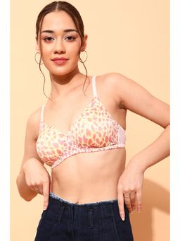 Clovia - Padded Non-Wired Full Cup Animal Print T-Shirt Bra In Cream Colour