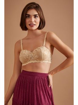 Clovia - Polyamide Solid Padded Demi Cup Wire Free Balconette Bra - Beige