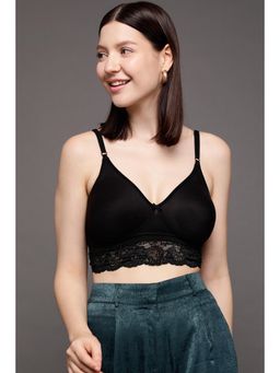 Clovia - Cotton Rich Solid Non-Padded Full Cup Wire Free Bralette Bra - Black