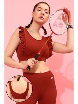 Clovia - Medium Impact Ruffled Padded Active Sports Bra in Red