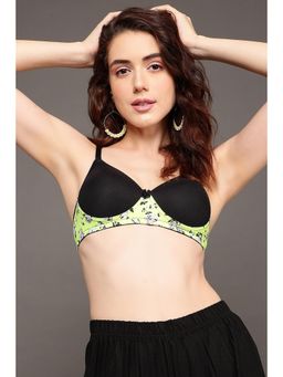 Clovia - Powernet Printed Padded Full Cup Wire Free T-shirt Bra - Black
