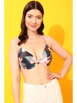 Clovia - Polyamide Printed Padded Demi Cup Underwired T-shirt Bra - Dark Blue