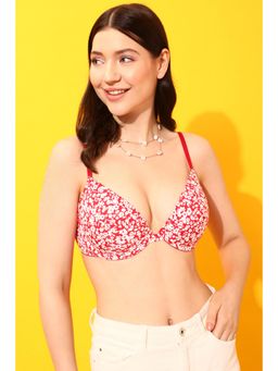 Clovia - Polyamide Printed Padded Demi Cup Underwired T-shirt Bra - White