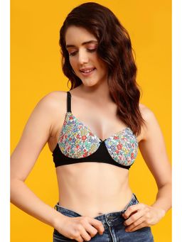 Clovia - Polyamide Printed Padded Demi Cup Wire Free Push-Up Bra - White