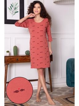 Clovia - Pretty Printed Short Night Dress - 100 Percent Cotton -Maroon