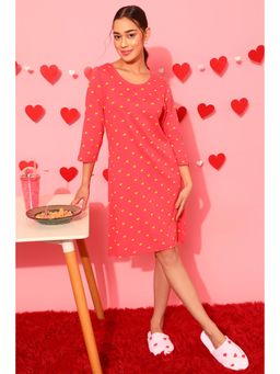 Clovia - Heart Print Short Night Dress - 100 Percent Cotton -Peach