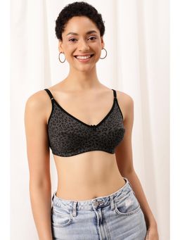 Clovia - Cotton Spandex Printed Non-Padded Full Cup Wire Free Everyday Bra - Dark Grey